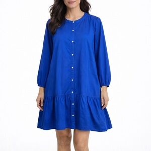 SALE BeachLunchLounge Blue Long Sleeve Ruffle Shirt Dress Pockets size medium